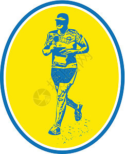 马拉松运行者正在运行 Oval 逆向回转插图椭圆形男人运动帽子跑步运动员艺术品田径男性图片