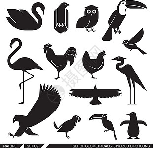 一组几何Styl化鸟类图标图片