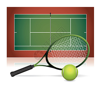 现实式网球法院与Rachket和Ball的演示图片