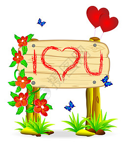 爱情宣言绿色刻字公告花朵木板卡通片红色乡村正方形注意力图片