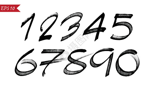 0 9 以白色背景的刷子写为编号绘画字体商业钢笔艺术柜台艺术品计算倒数排行图片