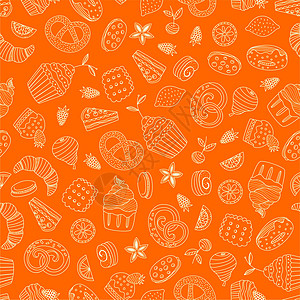 甜食无缝无缝模式肉桂柠檬食品菜单水果卡通片背景面包庆典咖啡店图片