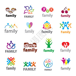 大型矢量标识集家族友谊商业母亲收藏孩子标签朋友们婴儿插图家庭背景图片
