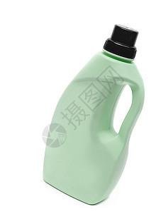 在白色背景上隔离的绿色塑料瓶数团体洁净刷子海绵浴室液体蓝色家务气泡化学品图片