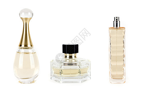 白色背景上的不同香水味香水香气芳香瓶子喷雾器香味蓝色气味化妆品橙子图片