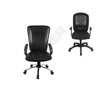 两张黑色办公椅椅子人体工学椅白色办公室塑料图片
