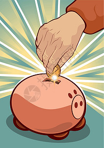 分散概念     将硬币手工放入小猪银行图片