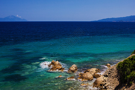 地中海 希腊海滨和希腊海边情调蓝色海洋假期热带海岸天空海浪海景天蓝色图片
