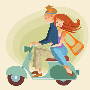男人和女人的情侣骑着旧式自行车走在路上图片