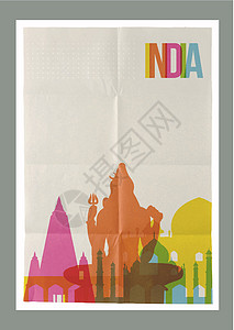 印度旅行标志性天线旧年海报图片