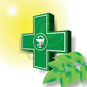 绿色医疗十字标志制药植物药店医生疗法插图医院杯子帮助树叶图片