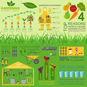 花园工作人口统计要素 成套工作工具植物收藏农业手套土壤农场靴子信息水果插图图片