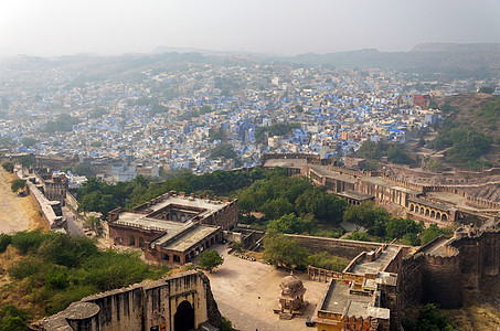 印度拉贾斯坦邦蓝色城市Jodhpur建筑历史性历史地标观光壁画城堡窗帘阳台天线图片