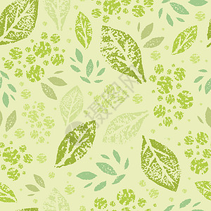 印有绿叶的绿色树叶无缝定型背景图片