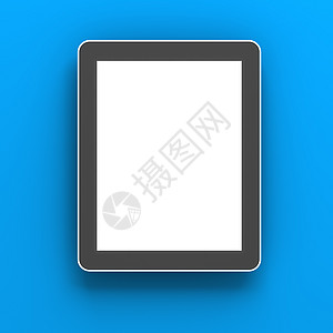 蓝色背景的通用数字平板电脑 3d空白技术插图屏幕白色触摸屏背景图片