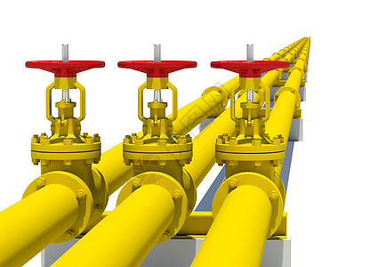 三个黄色管道 装有阀门金属天然气工业气体螺栓管子图片