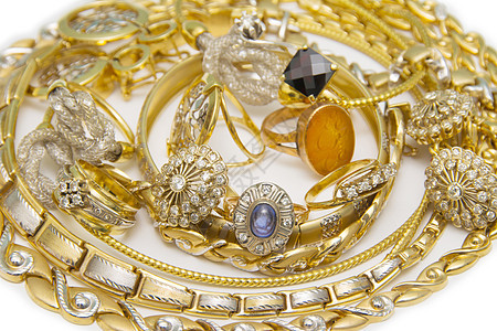 大量金首饰的收藏女性化女性金子配饰珠子珠宝项链礼物宝石魅力图片
