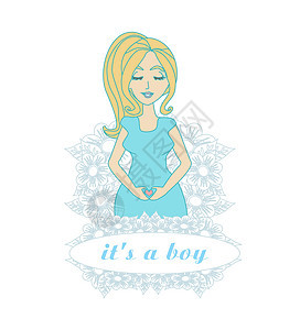 是个男孩子框架父母女士插图蓝色花朵手绘微笑母亲腹部图片