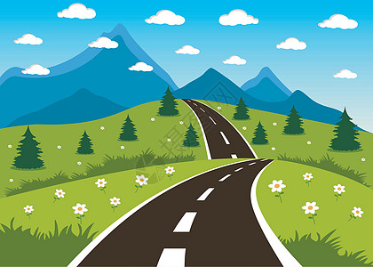 春季或夏季通往山顶的道路旅行小路蓝色土地天气爬坡道叶子公园天空风景图片