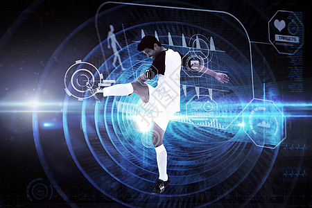 足球运动员的复合图象蓝色男性界面计算机螺旋光束火花电脑运动服科技图片