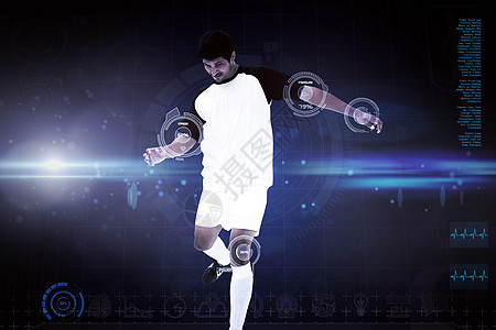 足球运动员的复合图象绘图健康播放器运动服火花蓝色未来派科技技术男人图片