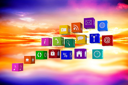 App 立方体复合图像日落橙子技术日出天空阳光多云电脑计算背景图片