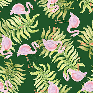 水彩色与火烈鸟的无缝模式野生动物打印季节装饰织物荒野艺术手绘风格水彩图片
