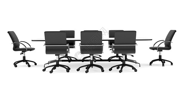 会议桌和黑色办公椅 前视线 孤立桌子公司讨论研讨会家具团队顾客会议椅子房间图片