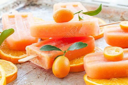 自制橙色冰棒水果冰淇淋茶点橘子果汁血橙柠檬甜点食物食谱图片