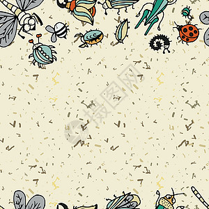 可爱的卡通昆虫边界图案 夏季概念背景毛虫蝴蝶插图树皮甲虫场地漏洞艺术乐趣墙纸背景图片