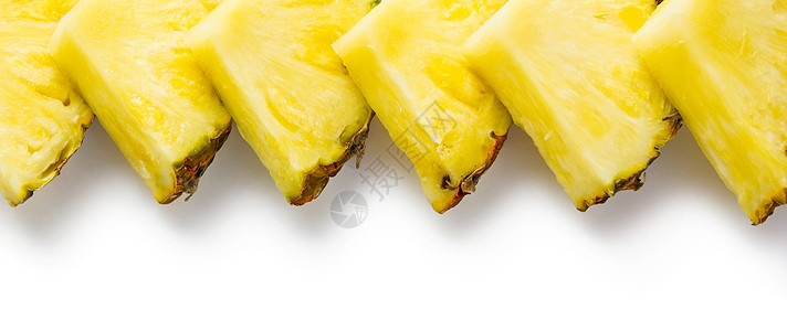 菠萝切片宏观水果绿色工作室果汁食物黄色白色果味叶子图片