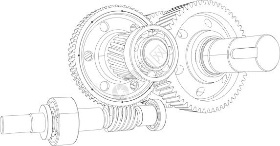 带轴的有线框架装置 特写 向量绘画草图车轮减速器工程齿轮图片