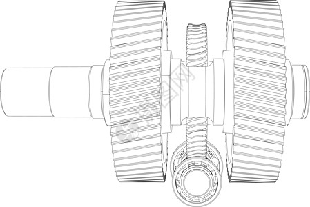 带轴的有线框架装置 特写 向量草图减速器绘画齿轮车轮工程图片