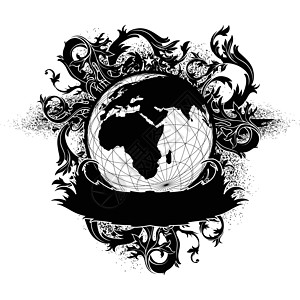 地球装饰艺术品标签曲线世界t恤图片岩石纺织品风格黑色卷曲丝带图片