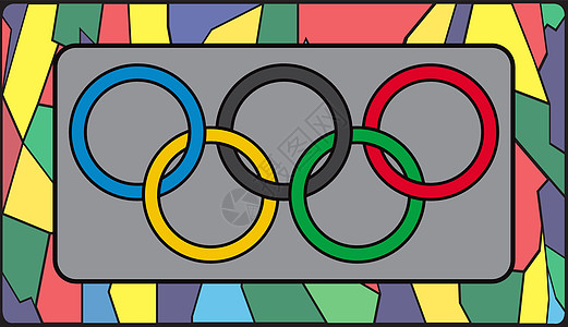 彩色玻璃上的奥林匹克戒指标志背景图片