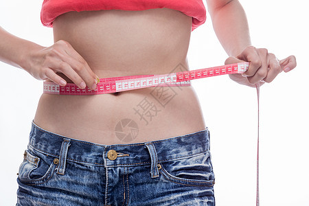 腰部测量妇女白色重量饮食数字女孩身体损失女士减肥磁带图片