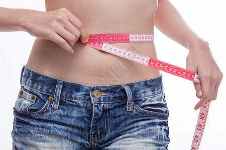 腰部测量妇女饮食腹部损失身体白色数字重量女性减肥女孩图片