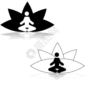 莲花位置绘画按钮瑜伽传统插图宗教潜意识专注白色徽章图片