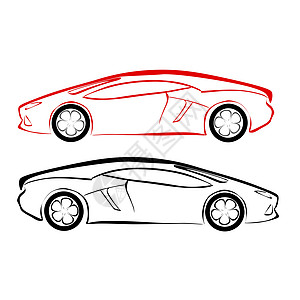 红色跑车汽车草图插画