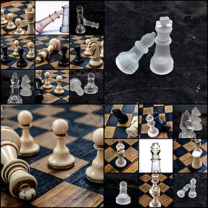 象棋 拼贴和拼贴比赛物品对手玻璃头脑塑料正方形游戏竞赛方格板图片