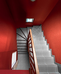 现代楼梯脚步地面入口地毯楼梯间奢华木头红色墙壁房子图片