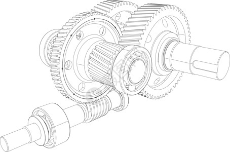 带轴的有线框架装置 特写 向量减速器草图车轮绘画工程齿轮图片