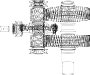 带轴的有线框架装置 特写 向量草图减速器绘画车轮齿轮工程图片
