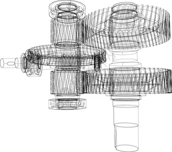 带轴的有线框架装置 特写 向量工程绘画减速器齿轮车轮草图图片