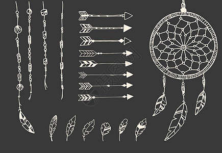 手工绘制美国本土羽毛 梦想捕猎者 珠珠和箭图片