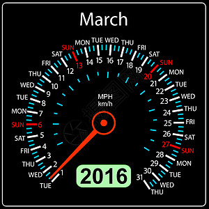 2016年日历速度计车 三月 矢量图图片