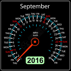 2016年日历速度计车 9月 矢量插图i图片