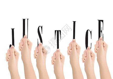 突出正义符号这个词的人类手(指人手)图片
