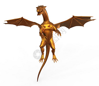 腾飞的黄金龙翅膀爬虫金子幻想神话魔法童话动物艺术插图图片