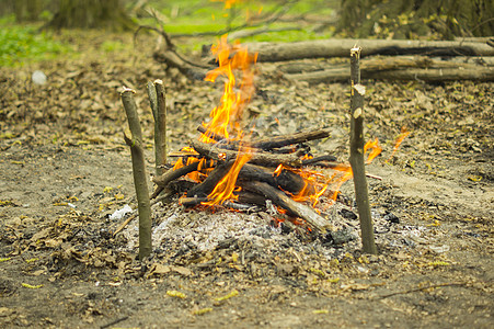 特写木头的营火 供你商业和编辑使用森林余烬活力橙子野营篝火火焰草丛危险煤炭背景